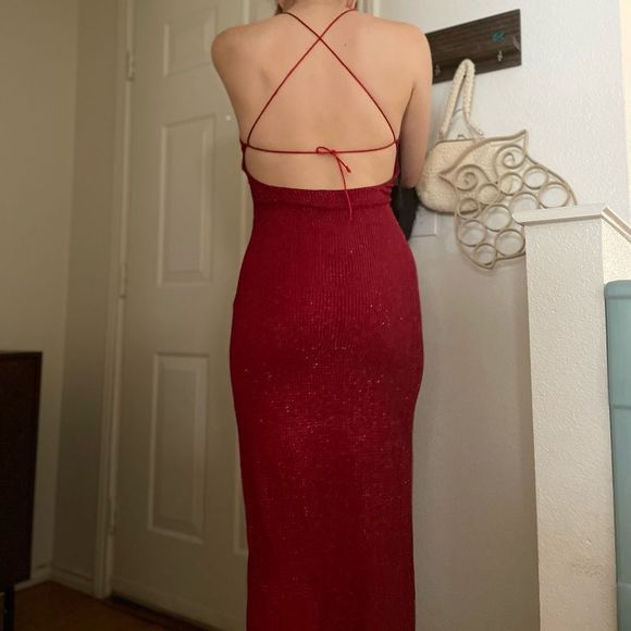 Vintage 90s Asymmetric Glitter Sparkle Halter Dress with open back (reposh) - Picture 1 of 4